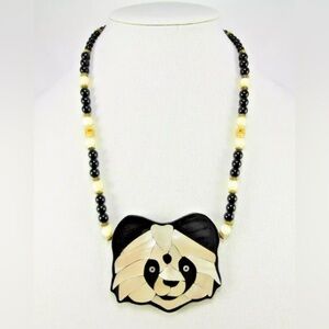 Lee Sands Mother Of Pearl Inlay Panda Opal, Onyx Beaded Necklace 20"